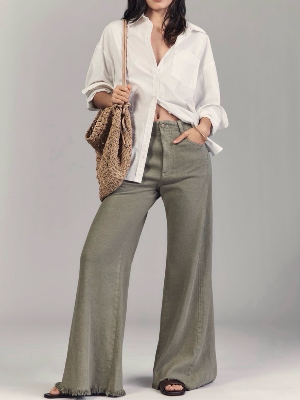 Anthropologie Pilcro The Adi Linen Blend Frayed Hem Pants Size 29 EUC